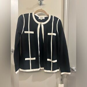 Calvin Klein Suits Blazer Jacket Open Front Women’s Medium Black White Pockets